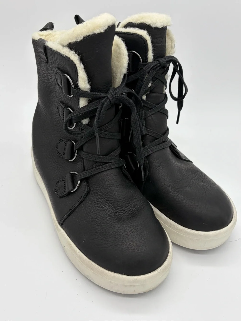 Black Faux-Shearling Lace-Up Women’s Boots